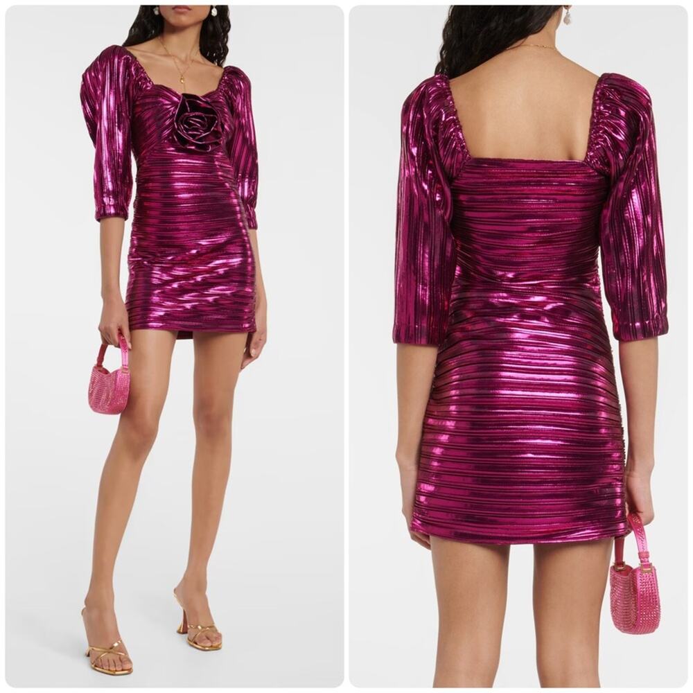 LOVESHACKFANCY Thompson Lamé Minidress Fuchsia